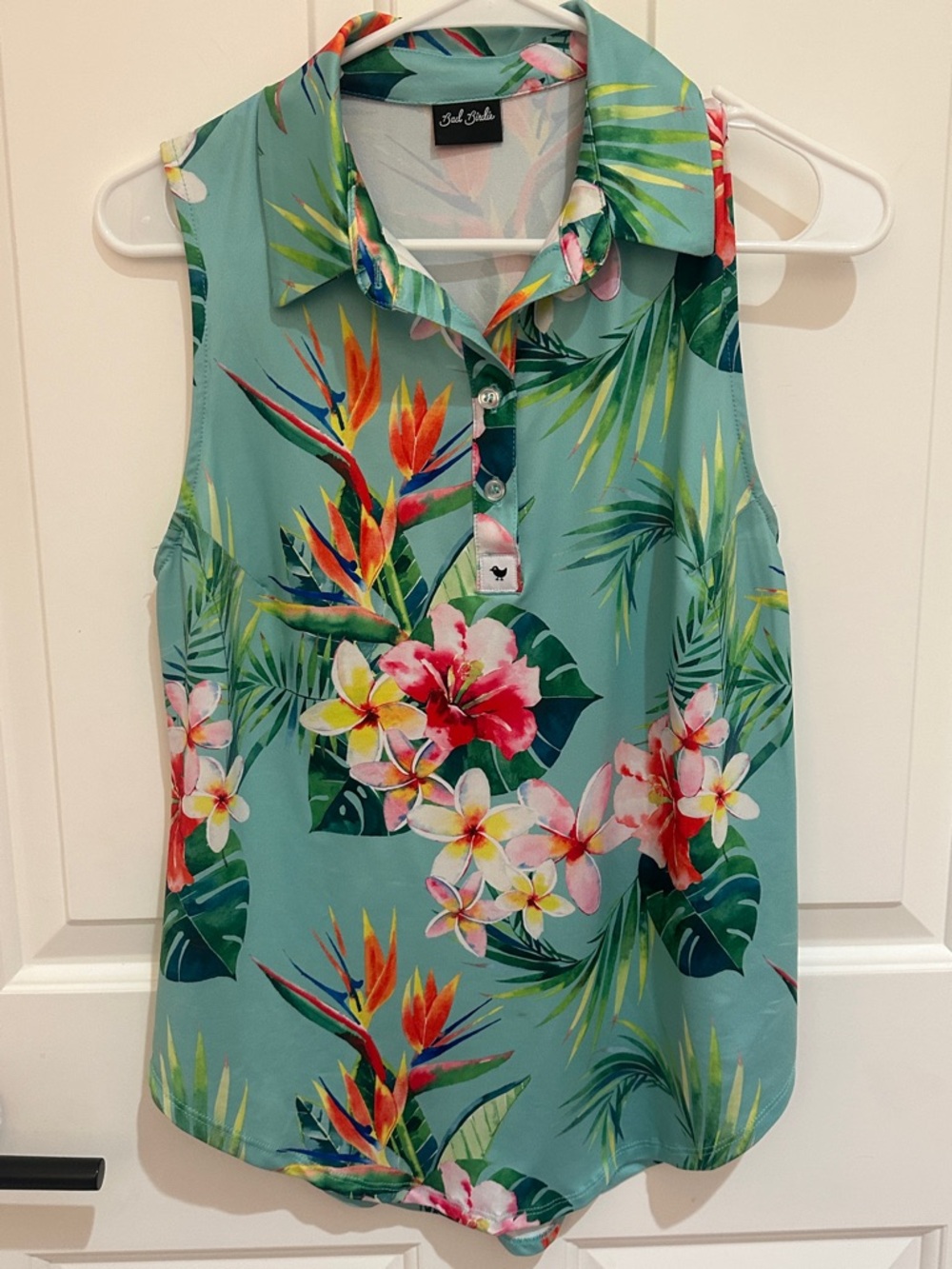 Bad Birdie. Ladies golf top sleeveless polo. Tropical pattern. Like new. Medium